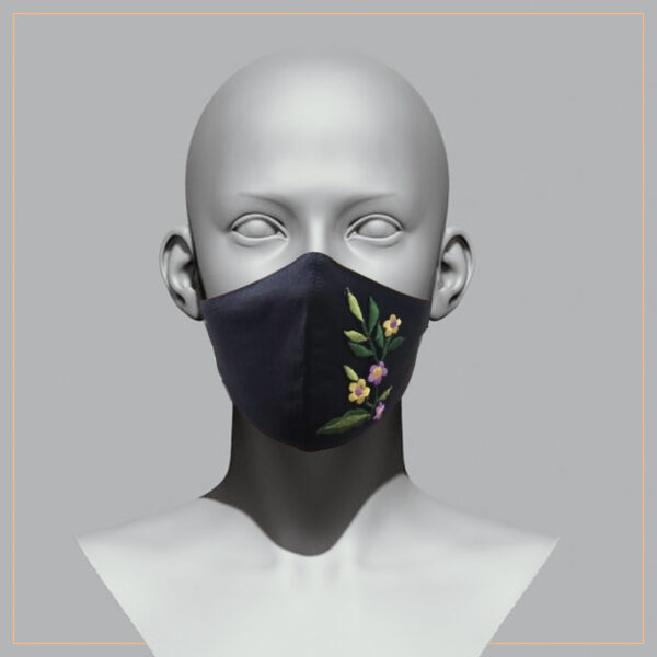 Chiyo Leaf Embroidered Black Mask