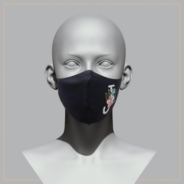 Chiyo Initial Embroidered Black Mask