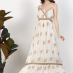 Beige-White Lace maxi Dress