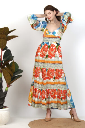 Multi-coloured Floral Maxi Dress