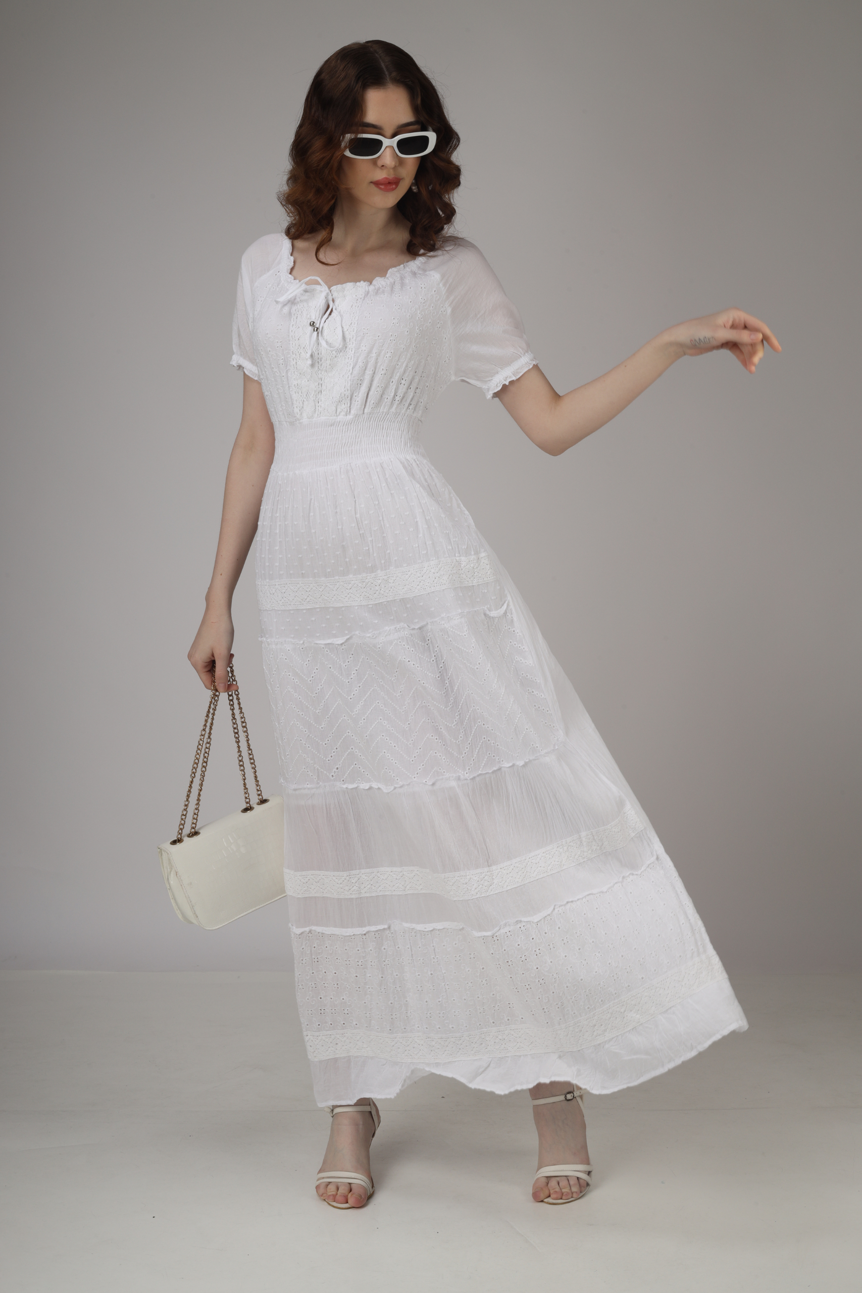 Elegant Hollow Out White Dress Women Long Lace Dress Cross Semi-sheer  Plunge V-neck Short Sleeve Maxi Dress Princess Vestidos - Dresses -  AliExpress