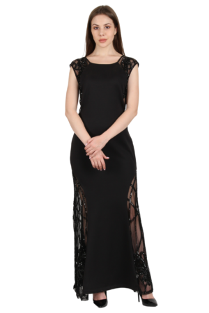 Black Mesh & Sequin Embroidery Gown