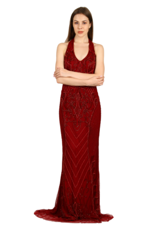 Luxury Red Sequins Embroidery Evening Gown