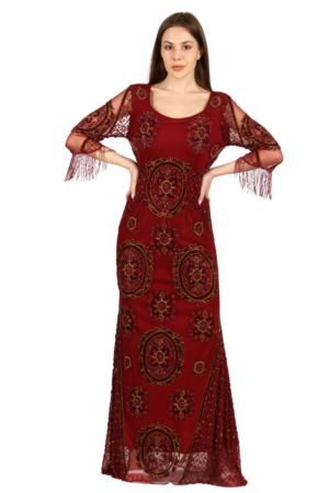 Wine Sequin Floor Length Gown