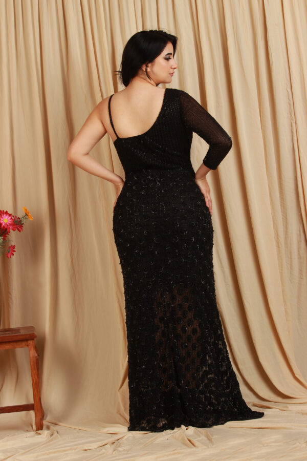 Classic Black One Shoulder Embellished Gown3