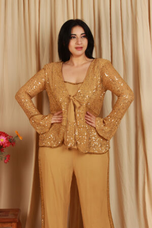 Golden Bedazzled Co-Ord Set With Tie-Up