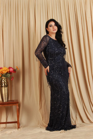 Long Black Gown With Sheer Sleeves1