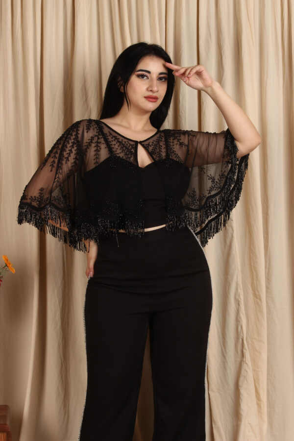 Minimal Embroidered Round Cape With Fringes1