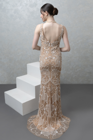 Nude pearl embellished Gown2
