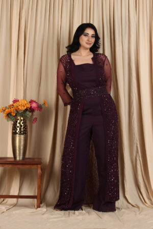 Tailored Fit Jumpsuit With Long Sequinned Cape1