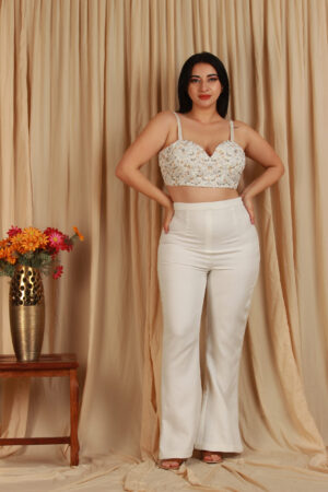 White co-ord set with embroidered bustier and sheer shrug2