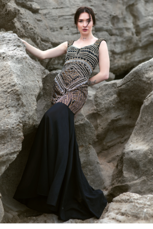 Black Geometrical Embellished Gown