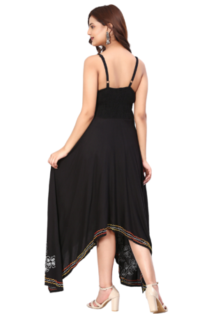 Black Embroidered Abstract Long Dress - Back