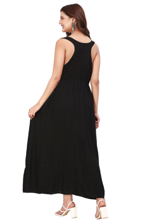 Black Embroidered Classic Dress - Back
