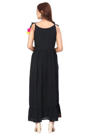Black Embroidered Dress With Dori Detail - Back