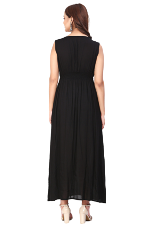 Black Embroidered Long Dress - Back