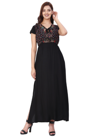 Black Embroidered Maxi Dress - Front