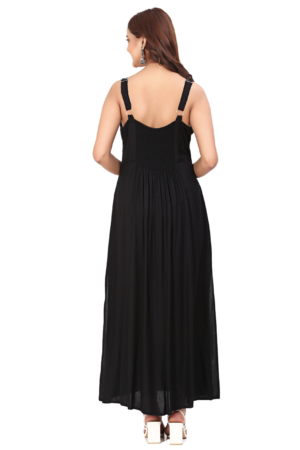 Black Embroidered Strap Sleeve Dress - Back