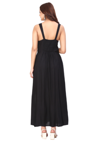 Black Fit & Flare Embroidered Black Dress - Back