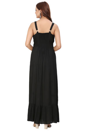 Black Frilled Dress With Embroidery - Back