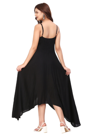 Black Rayon Strap Sleeve Beach Dress - Back