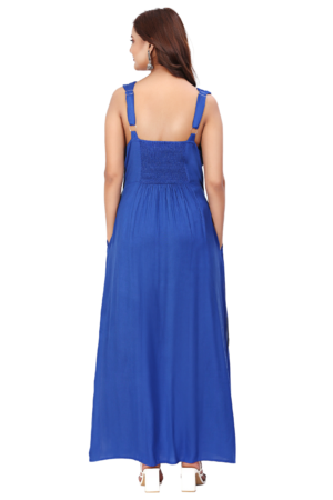 Blue Embroidered Long Dress - Back