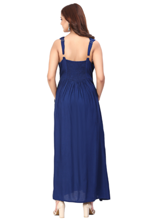 Blue Floral Embroidered Dress - Back
