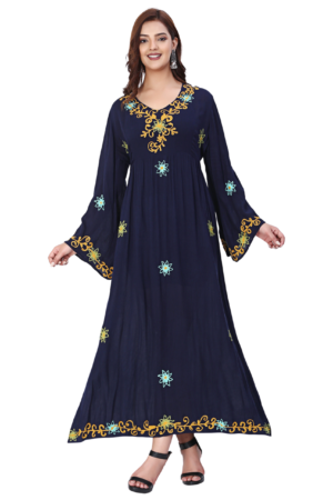 Blue Floral Embroidered Dress - Front