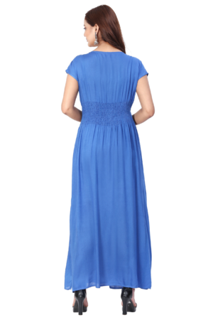 Blue Floral Rayon Dress - Back