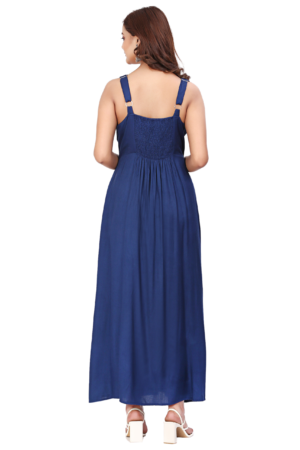 Blue Rayon Slit Dress - Back