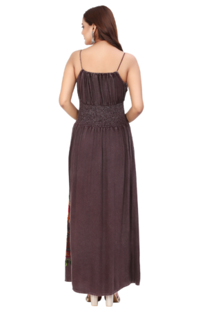 Brown Rayon Floral Dress - Back