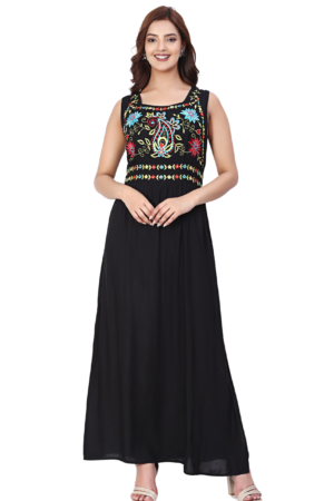 Multi-coloured Embroidered Maxi Dress - Front