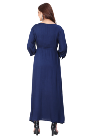 Navy Blue Embroidered Long Dress - Back