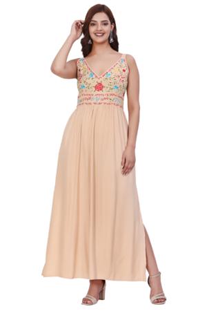 Nude Rayon Summer Long Dress - Front