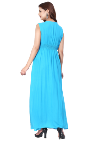 Sky Blue Long Embroiderd Cut Sleeve Dress - Back