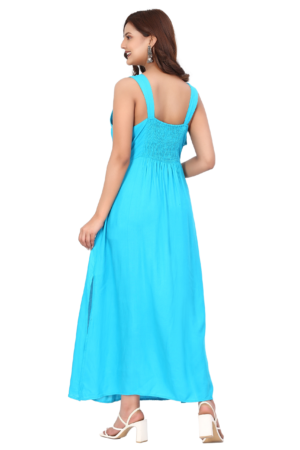 Sky Blue Rayon Lace Long Dress - Back