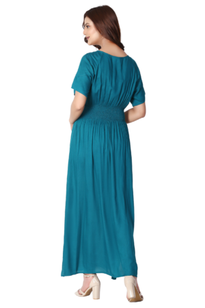 Turquoise Rayon Summer Dress - Back