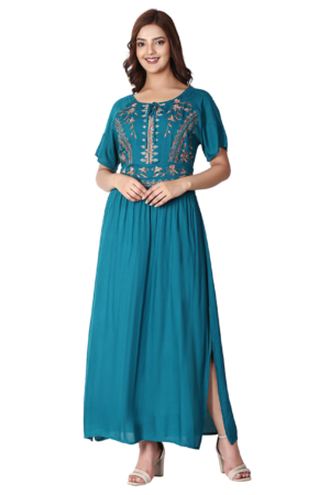 Turquoise Rayon Summer Dress - Front