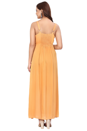 Yellow Embroidered Long Dress - Back