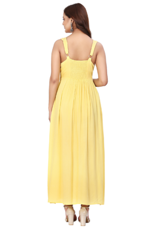 Yellow Floral Embroidered Dress - Back