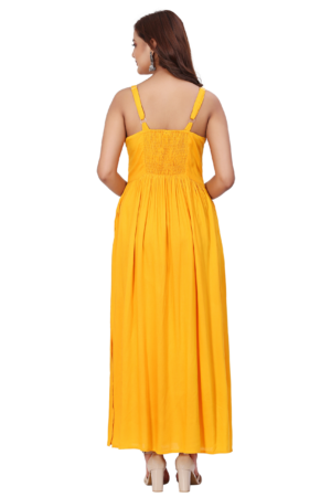 Yellow Long Slit Embroidered Dress - Back